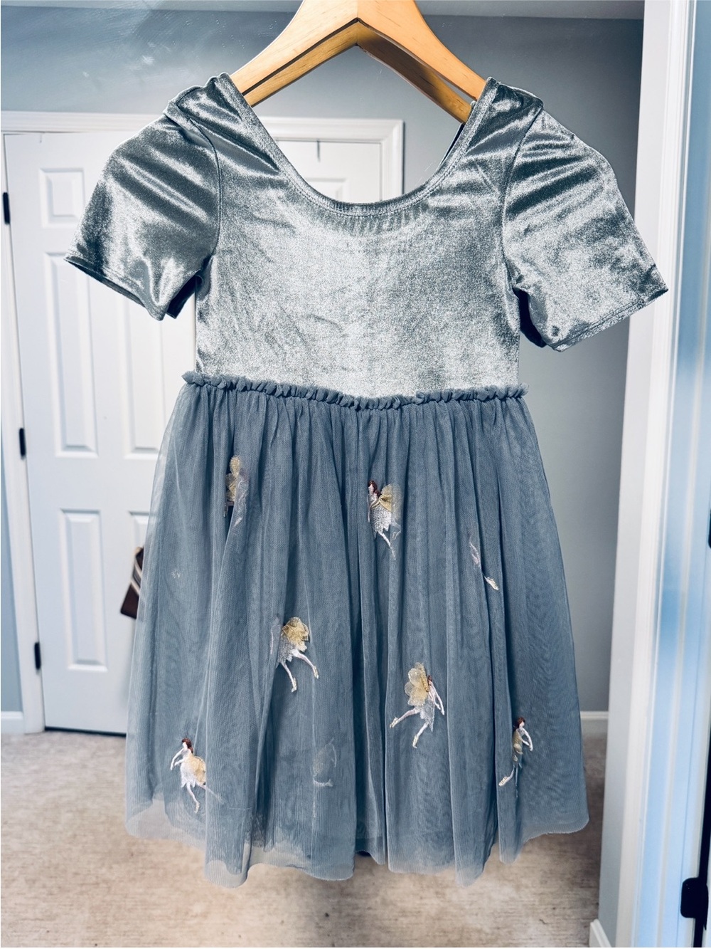 Mini Boden Silver Velvet & Tulle Fairy Dress